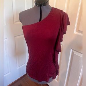 Laila Jayde soft knit one shoulder top with ruffle edging